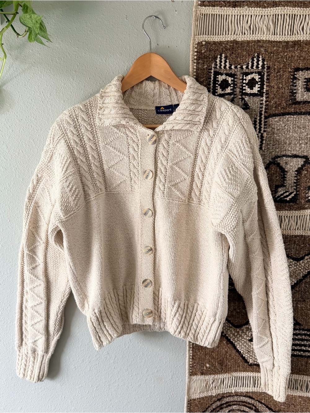 Vintage Liz Claiborne cream cable knit button up sweater, Medium